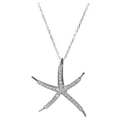 14K White Gold Round Diamond Starfish Pendant Necklace