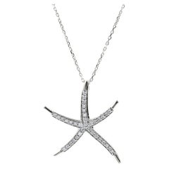 14K White Gold Round Diamond Starfish Pendant Necklace