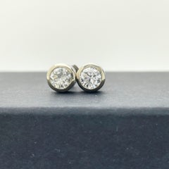 14k White Gold Round Diamond Stud Bezel Set Earrings, 1.34tcw