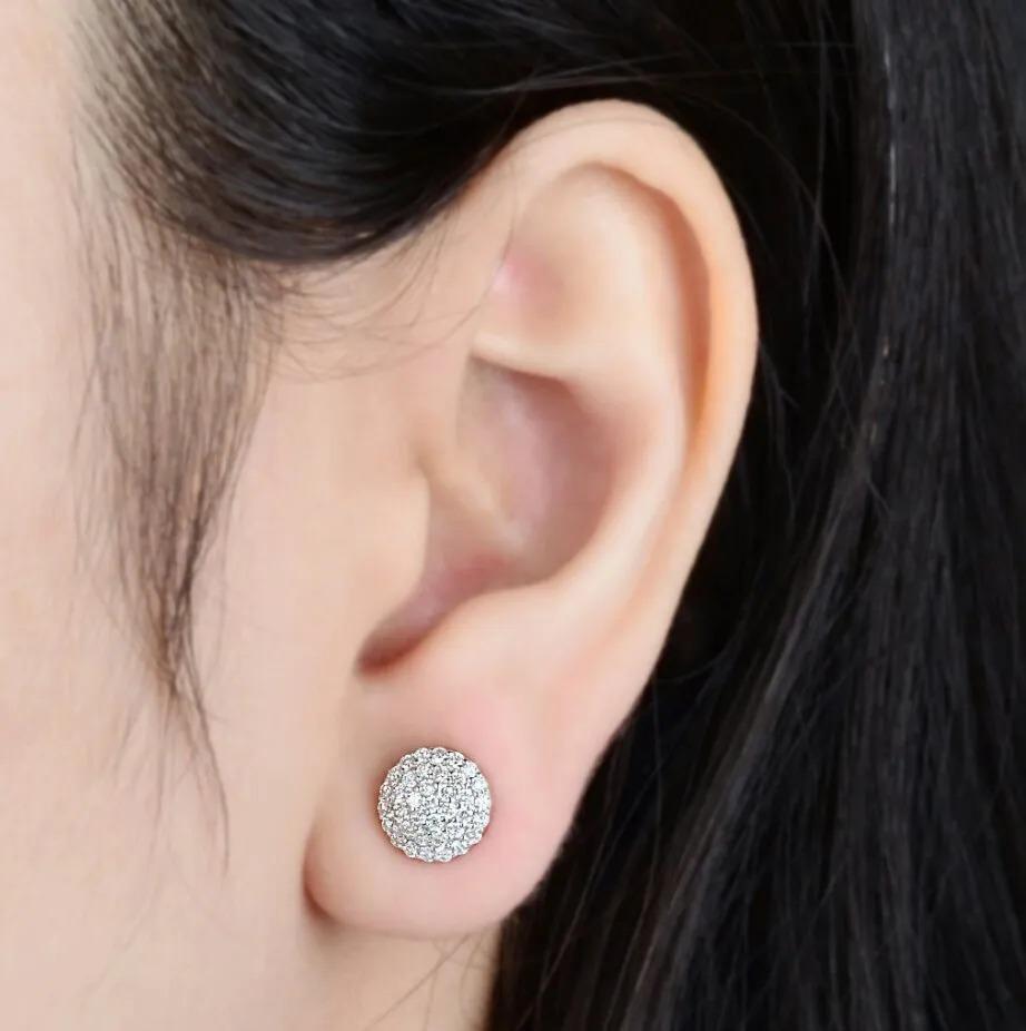 Round Cut 14K White Gold Round Diamond Stud Earrings Statement Jewelry For Sale