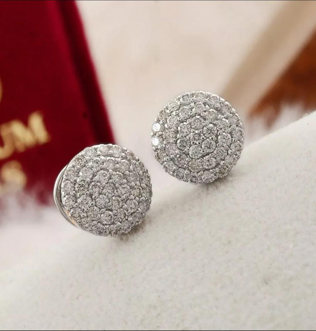 Round Cut 14K White Gold Round Diamond Stud Earrings Statement Jewelry Wedding Studs Gift. For Sale