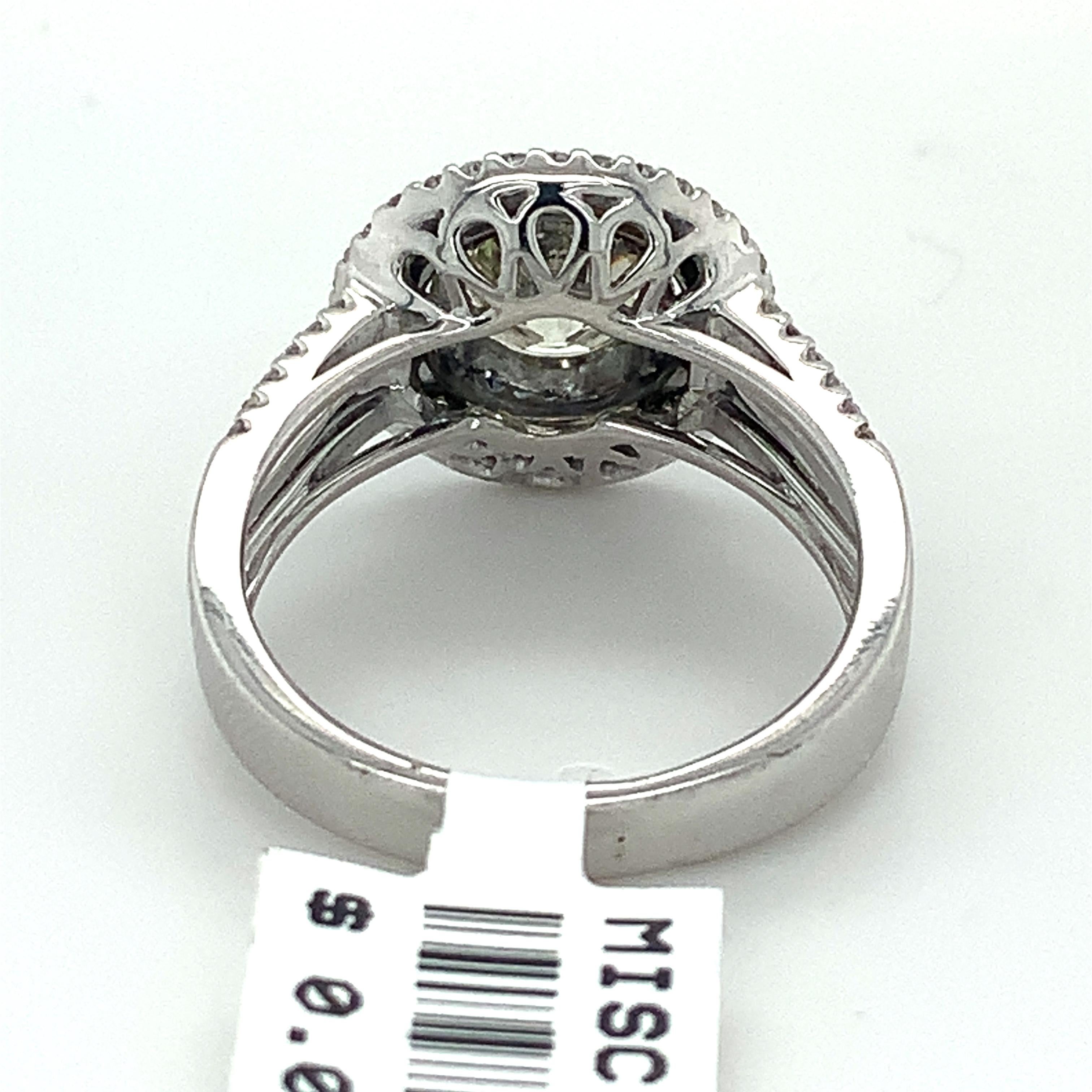 Women's or Men's 14k White Gold Round Diamond W/ Double Halo Sapphire & Diamond Engagement Ring