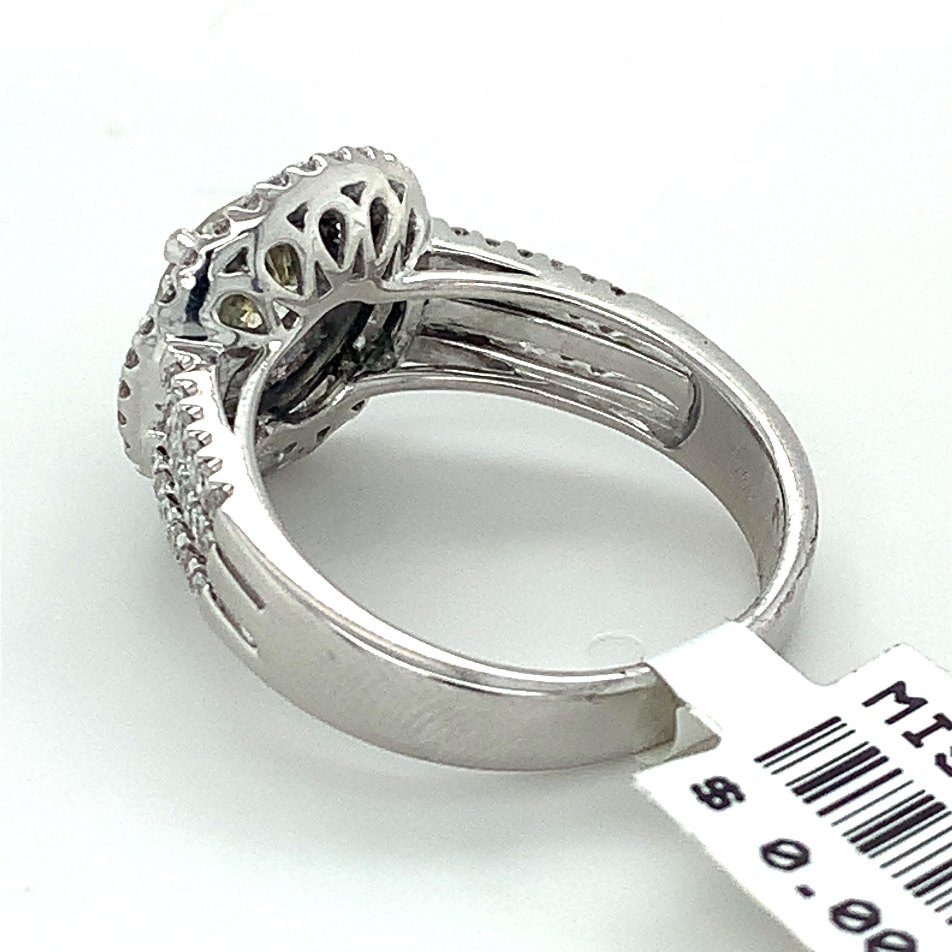 14k White Gold Round Diamond W/ Double Halo Sapphire & Diamond Engagement Ring 1