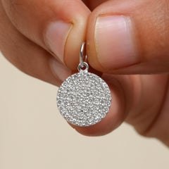 14K White Gold Round Disc Charm Natural Diamond Pendant Fine Jewelry
