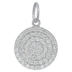 14K White Gold Round Disc Charm Natural Diamond Pendant Fine Jewelry