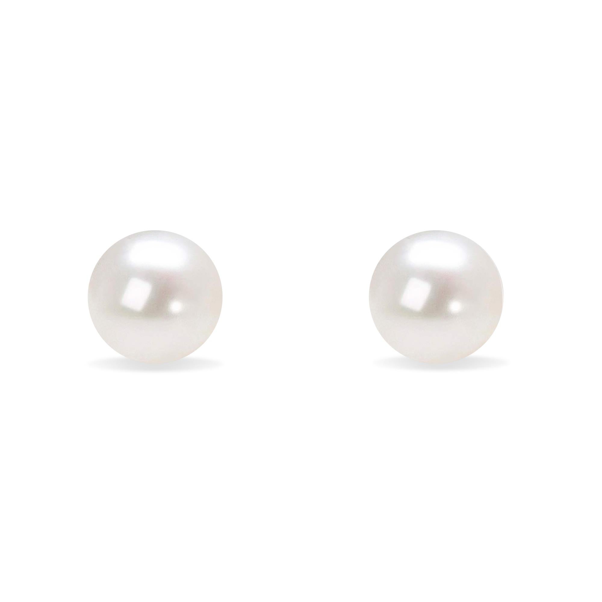 Contemporary 14K White Gold Round Freshwater Akoya Cultured AAA+ Quality Pearl Stud Earrings