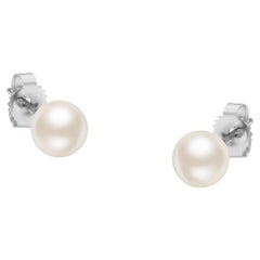 14K White Gold Round Freshwater Akoya Cultured AAA+ Quality Pearl Stud Earrings