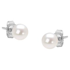 14K White Gold Round Freshwater Akoya Cultured Pearl Stud Earrings AAA+ Quality