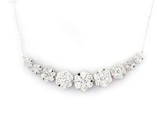 14K White Gold Round Natural Diamond Graduated Curved Bar Pendant Necklace