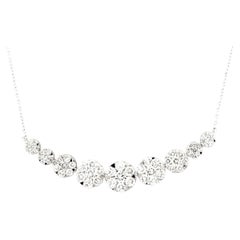 14K White Gold Round Natural Diamond Graduated Curved Bar Pendant Necklace