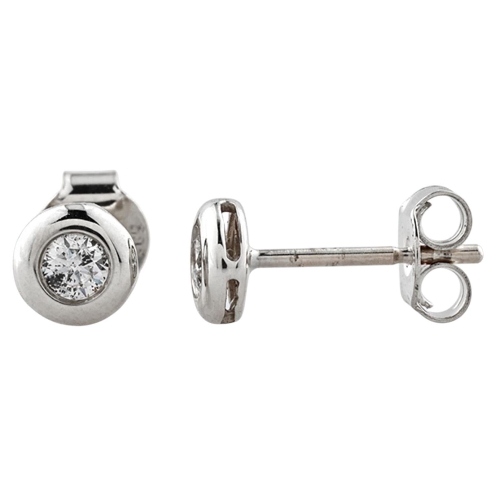 14KT White Gold Round Solitaire Diamond Bezel Stud Earrings