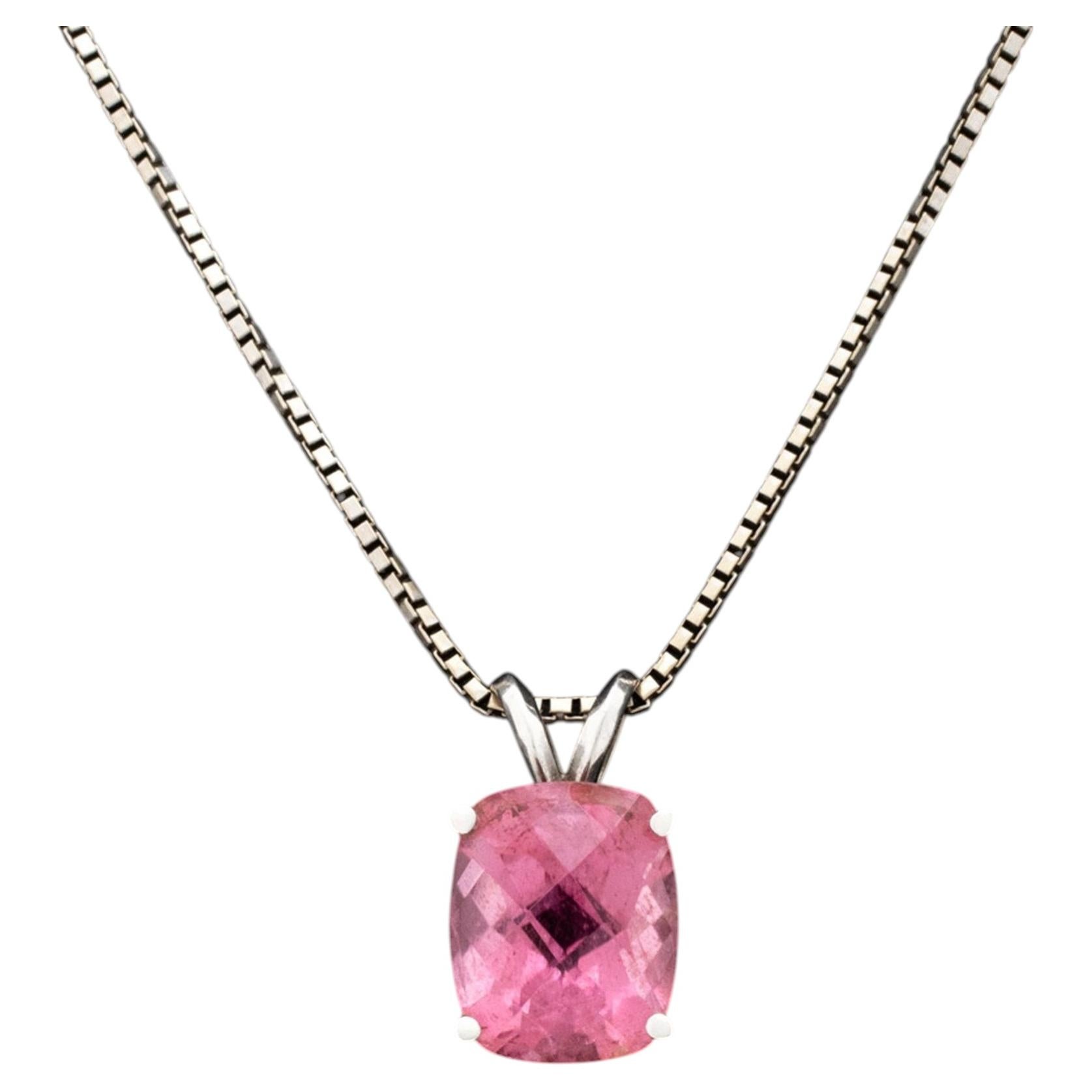 Collana con ciondolo in oro bianco 14 carati con rubellite e tormalina