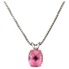 Collier avec pendentif en rubellite et tourmaline, en or blanc 14 carats