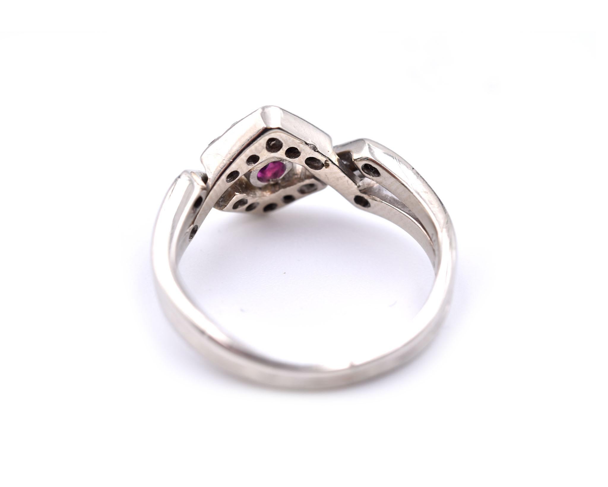 14 Karat White Gold Ruby and Diamond Crossover Ring In Excellent Condition In Scottsdale, AZ