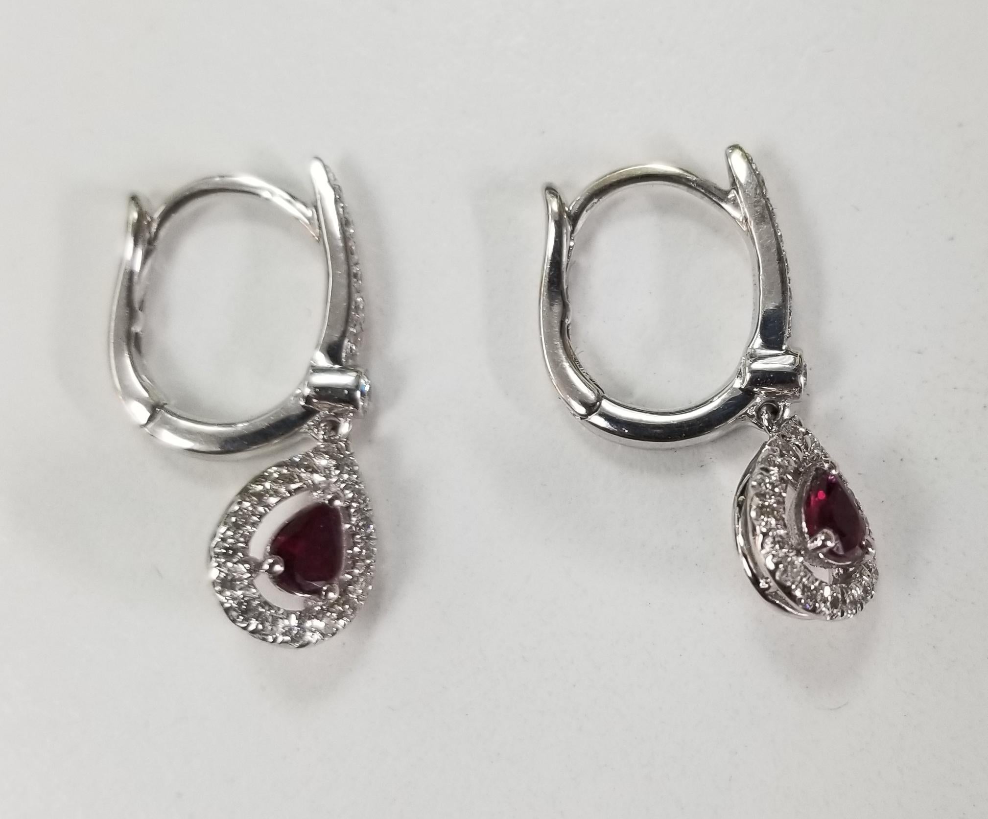 14 Karat White Gold Ruby and Diamond Dangle Earrings In New Condition In Los Angeles, CA