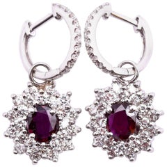 14 Karat White Gold Ruby and Diamond Drop Earrings