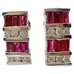 14k White Gold Ruby and Diamond French Clip Earrings