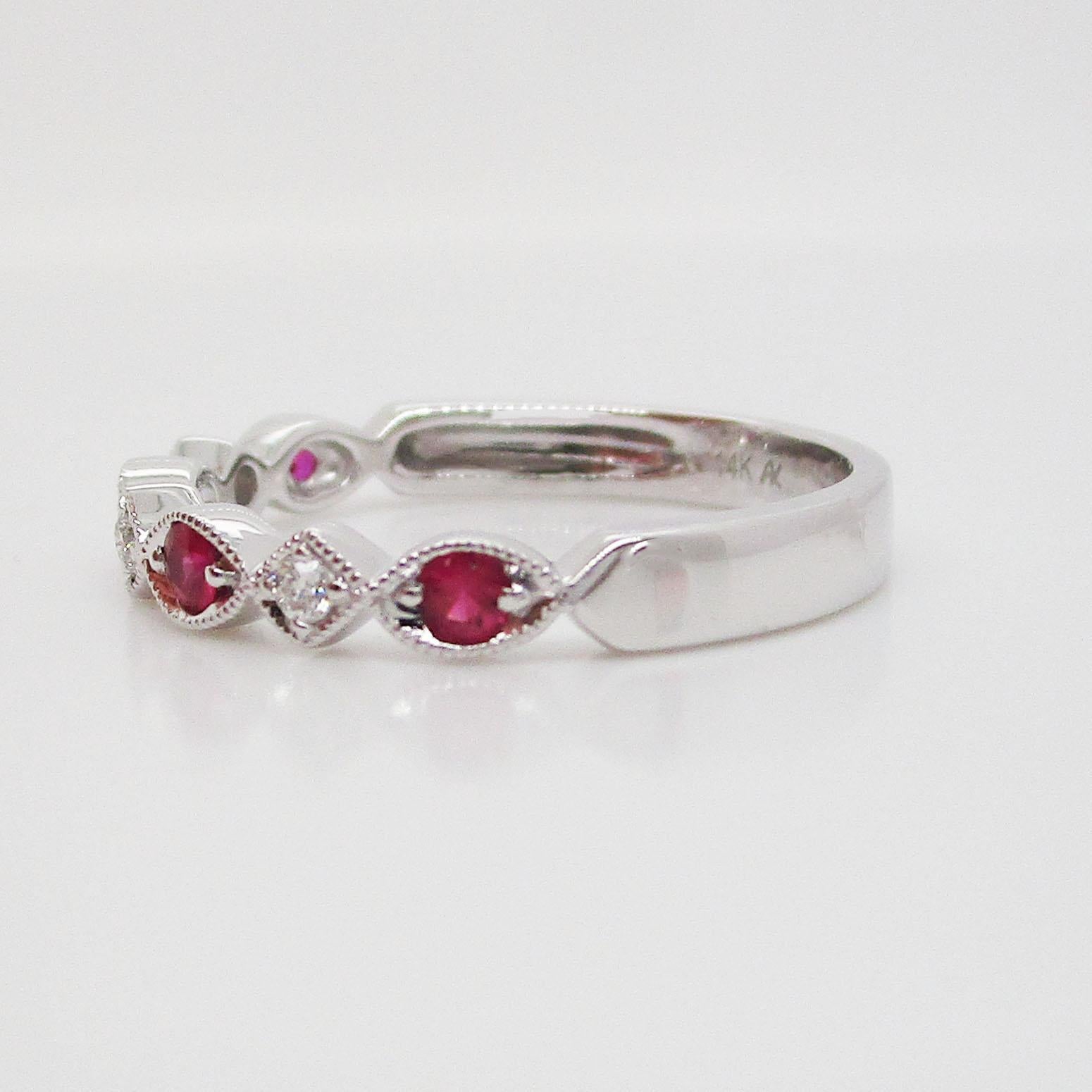 14 Karat White Gold Ruby and Diamond Half Band In New Condition In Lexington, KY