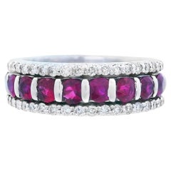 14k White Gold Ruby and Diamond Half Stacking Band