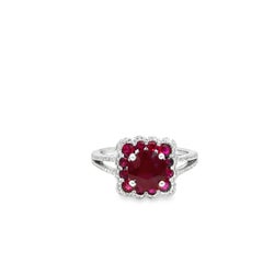 14k White Gold Ruby and Diamond Halo Ring – 2.31 ct