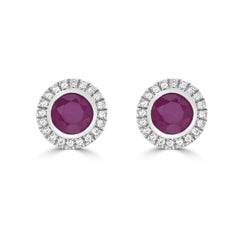 14K White Gold Ruby and Diamond Halo Stud Earrings