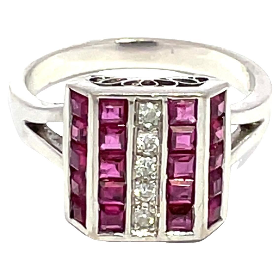 14K Weißgold Rubin und Diamant Ring