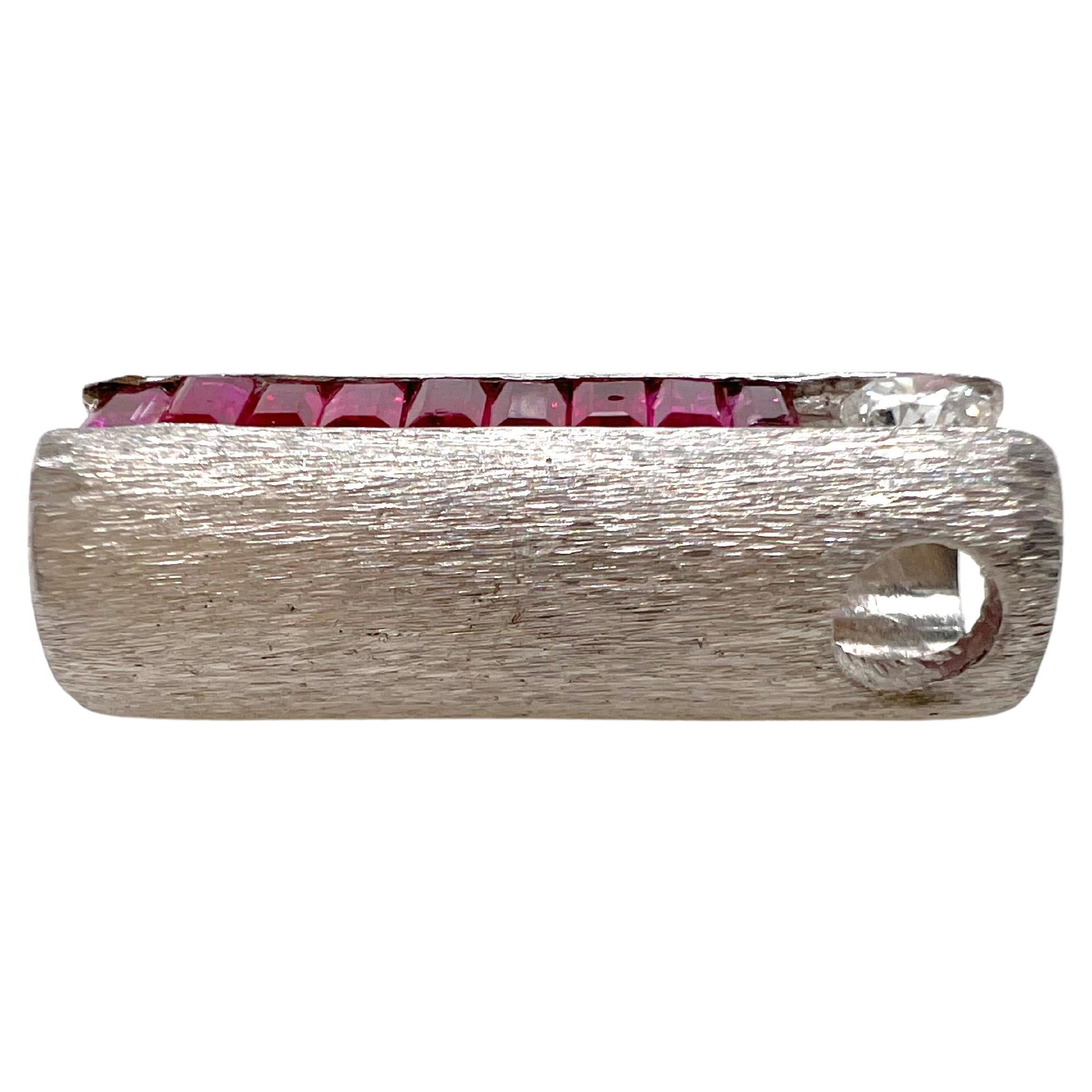 Contemporary 14k White Gold Ruby and Diamond Tube Pendant For Sale