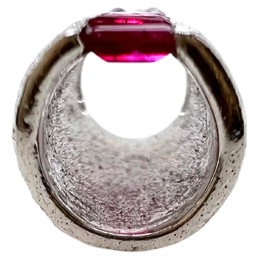 Baguette Cut 14k White Gold Ruby and Diamond Tube Pendant For Sale