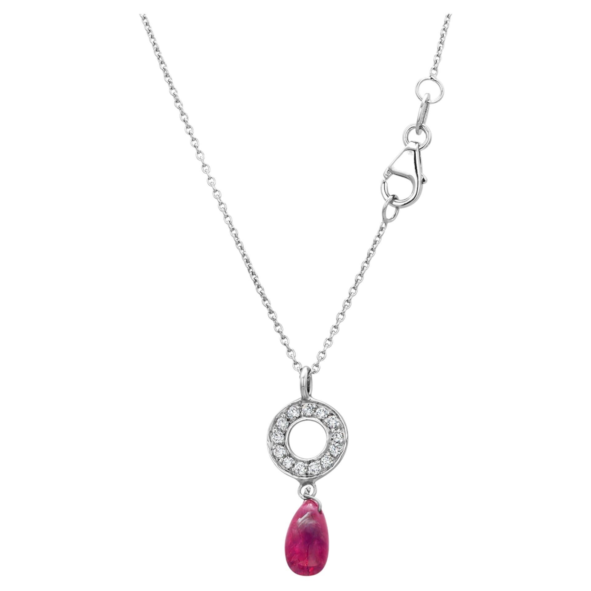 Collier de gouttes en or blanc 14K à briolettes de rubis et diamants