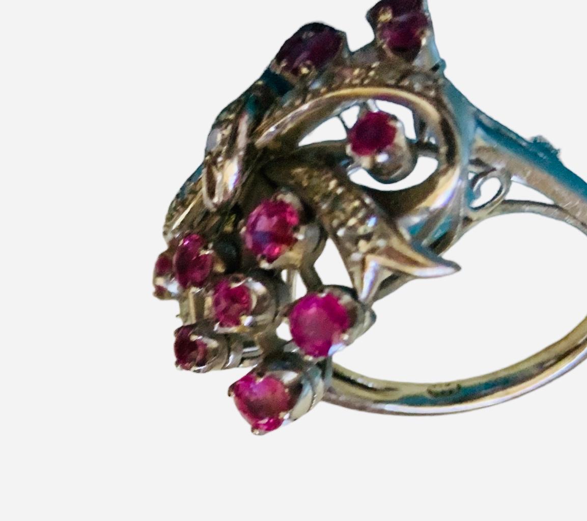 Retro 14k White Gold Ruby Cocktail Ring For Sale