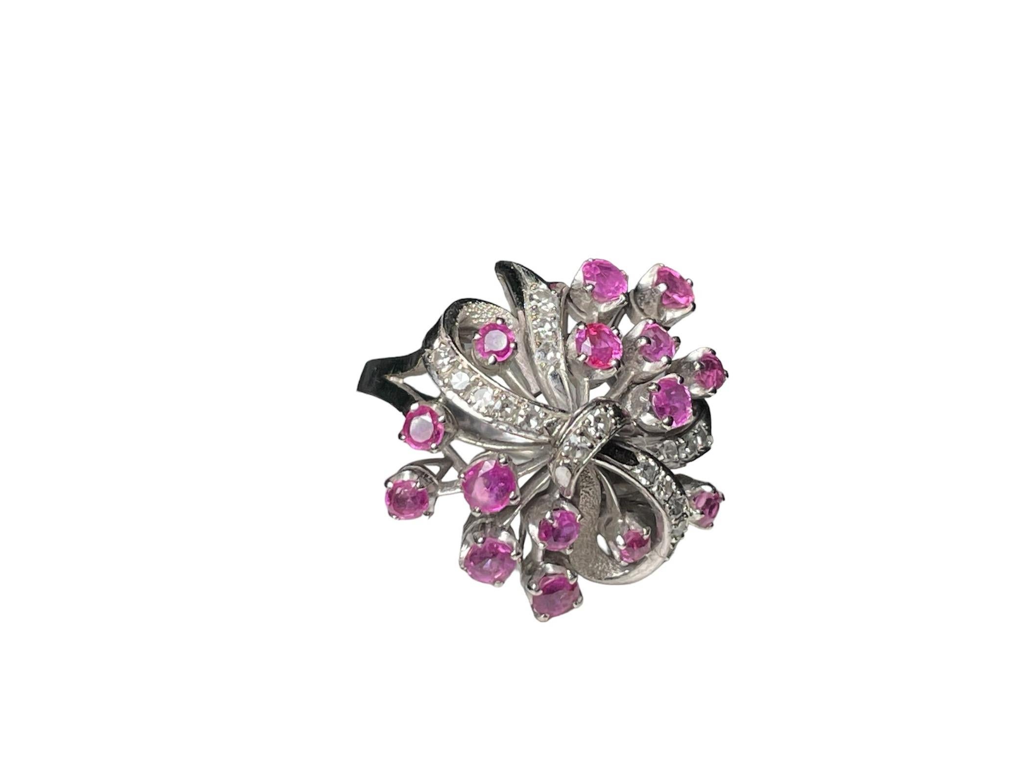 Retro 14k White Gold Ruby Cocktail Ring For Sale