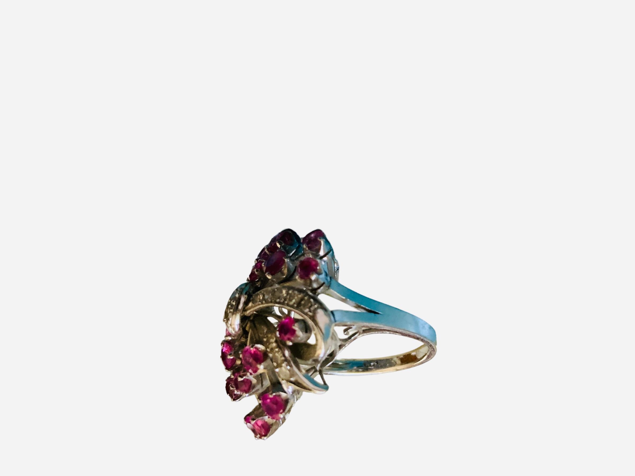 Round Cut 14k White Gold Ruby Cocktail Ring For Sale