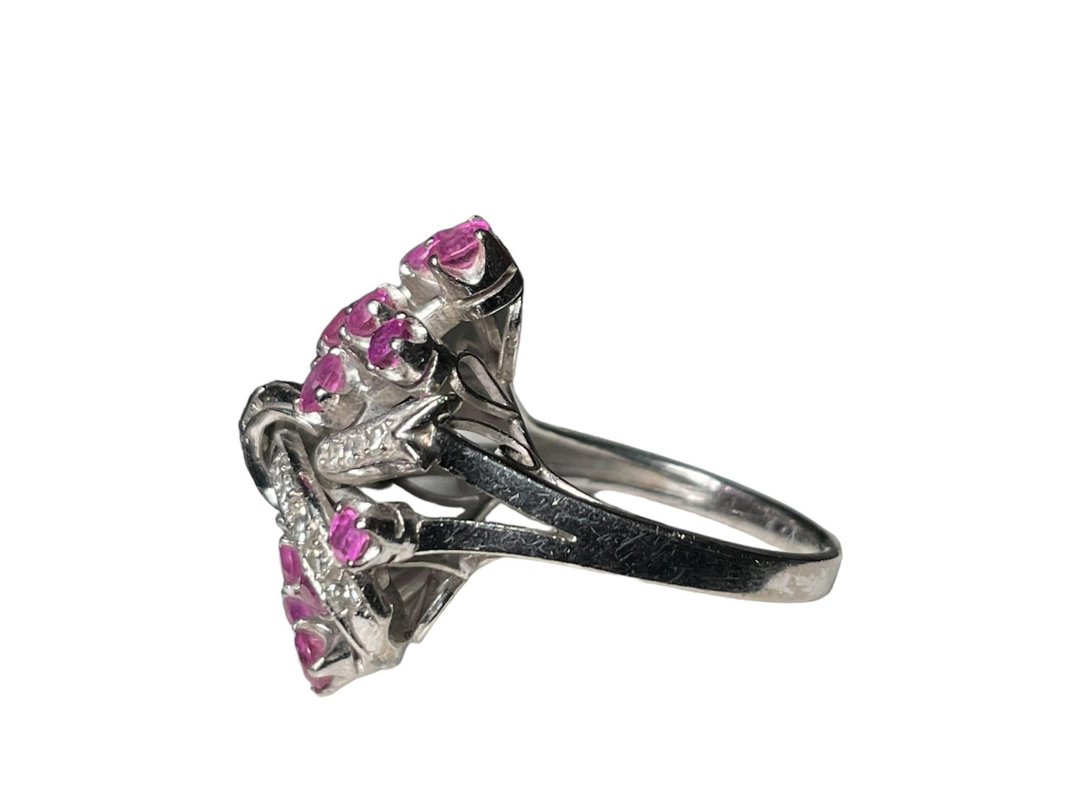 Round Cut 14k White Gold Ruby Cocktail Ring For Sale