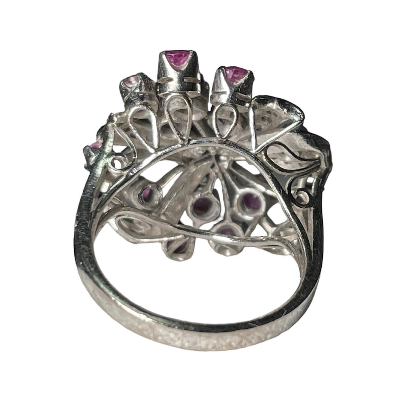 Women's 14k White Gold Ruby Cocktail Ring For Sale