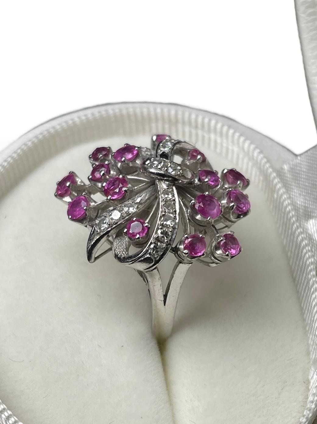 14k White Gold Ruby Cocktail Ring For Sale 2
