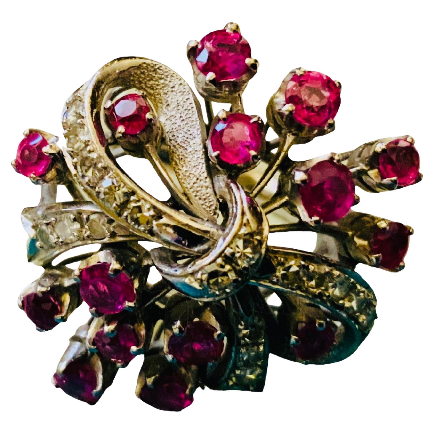 14k White Gold Ruby Cocktail Ring For Sale