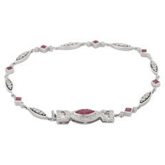 14K White Gold Ruby Diamond Chain Bracelet