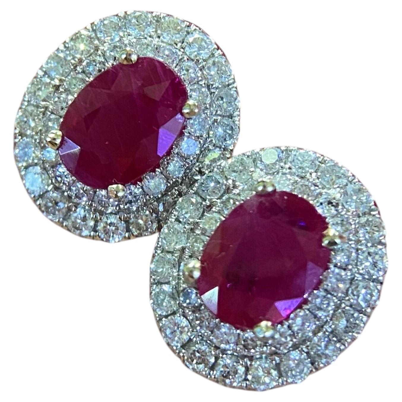 Boucles d'oreilles en or blanc 14 carats rubis et diamants 2,90 carats rubis et 1,25 carats diamants ISTJ