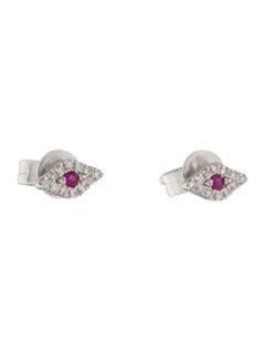 14K White Gold Ruby & Diamond Evil Eye Stud Earrings for Her