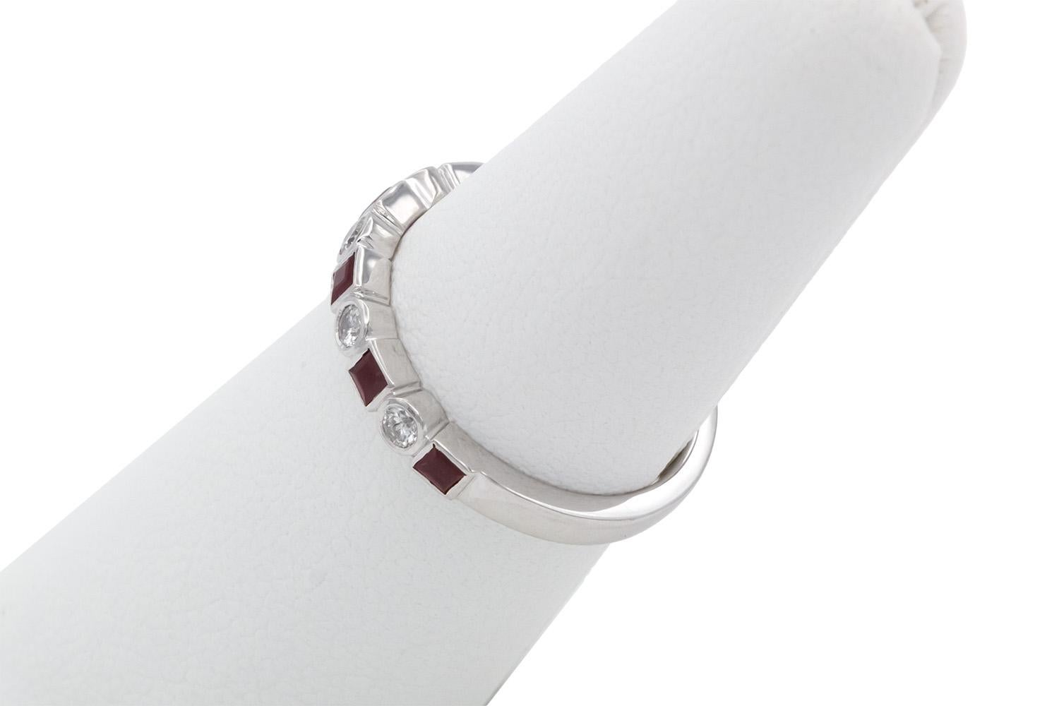 14k White Gold Ruby & Diamond Fashion Stacking Ring For Sale 3