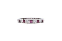 14k White Gold Ruby & Diamond Fashion Stacking Ring