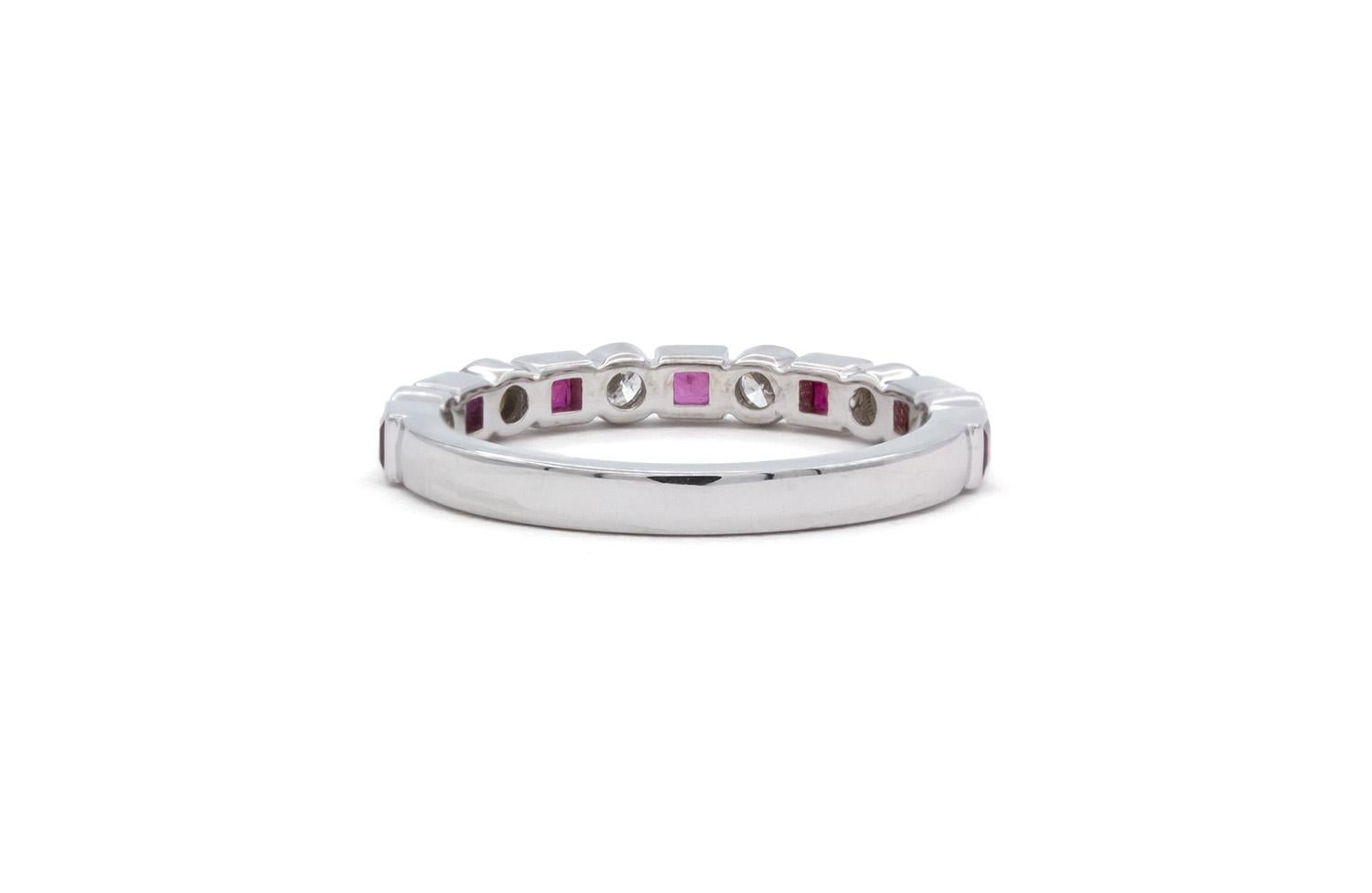 14k White Gold Ruby & Diamond Fashion Stacking Ring In New Condition For Sale In Tustin, CA
