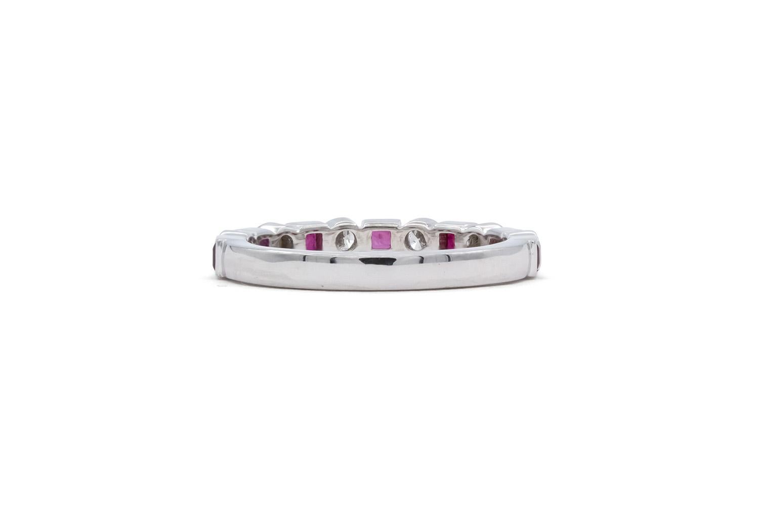 Women's 14k White Gold Ruby & Diamond Fashion Stacking Ring For Sale