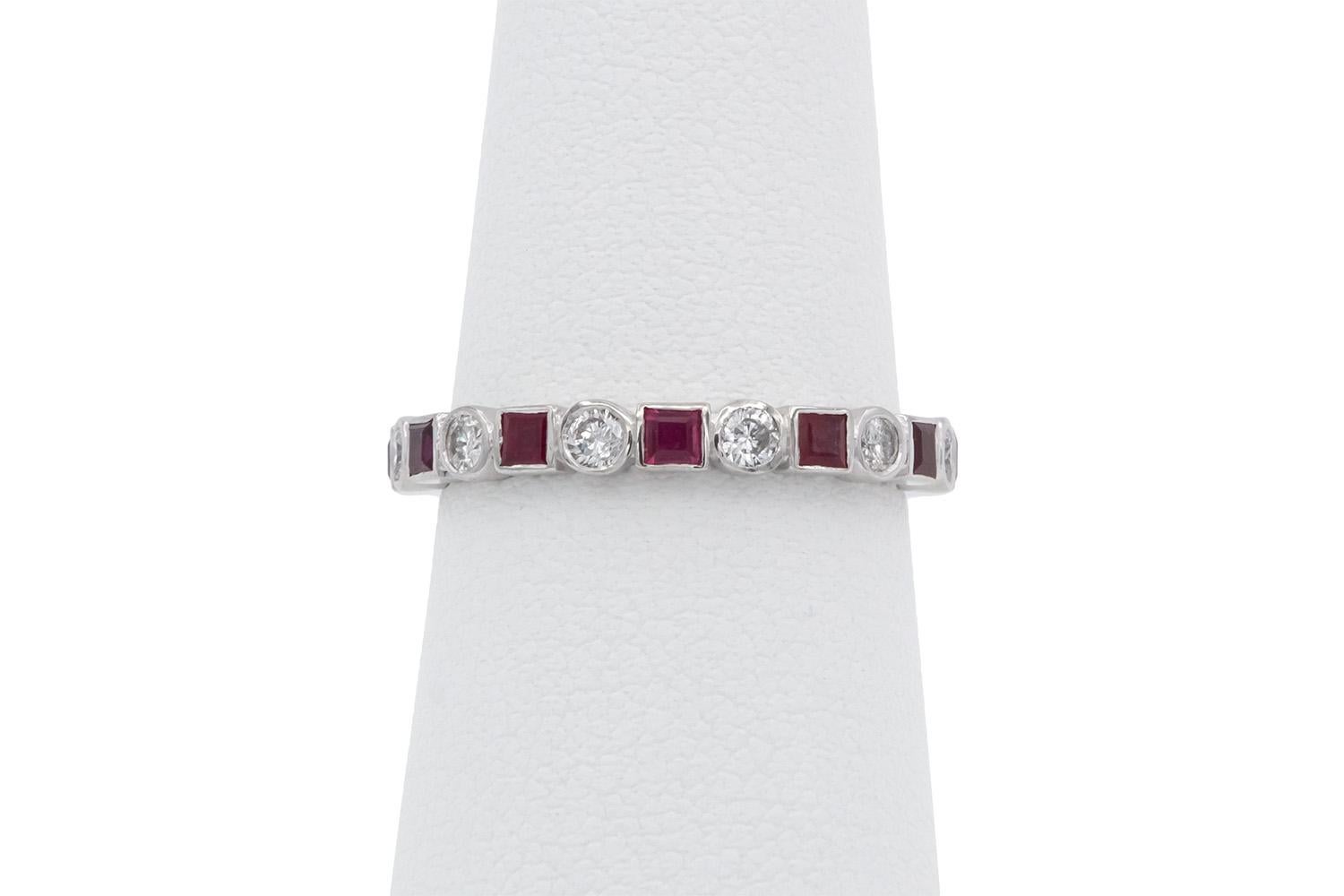 14k White Gold Ruby & Diamond Fashion Stacking Ring For Sale 1