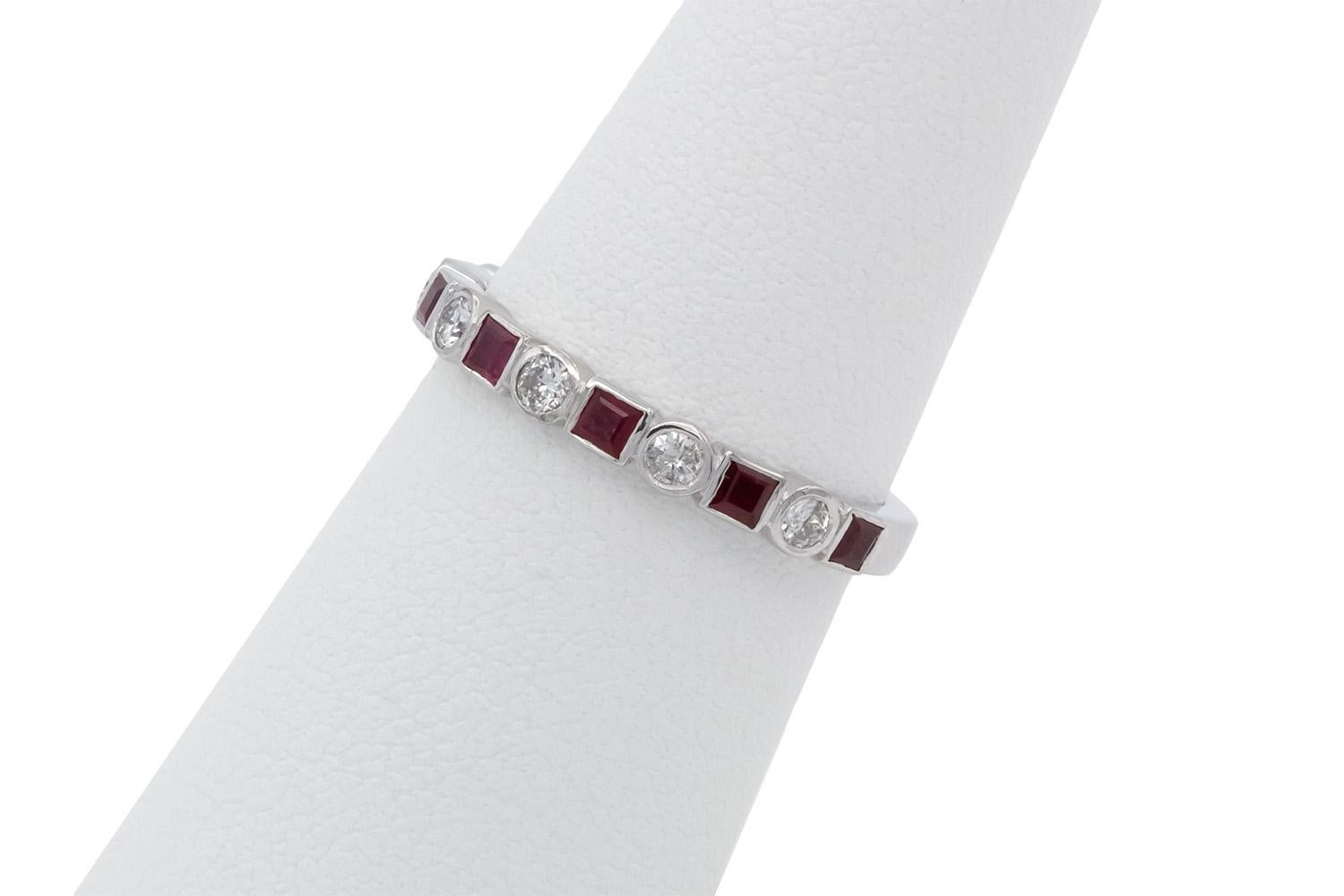 14k White Gold Ruby & Diamond Fashion Stacking Ring For Sale 2