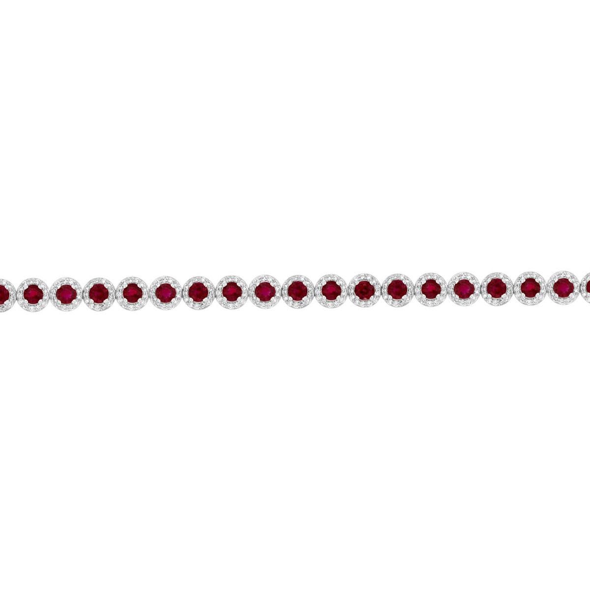 14K White Gold Ruby & Diamond Halo Bracelet '13 Ct. tw' In New Condition For Sale In San Francisco, CA