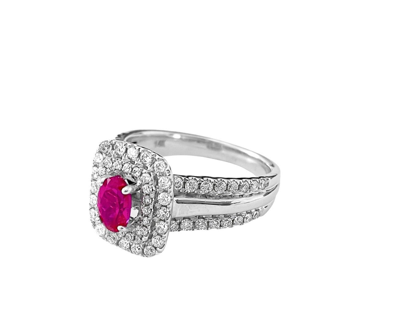 14k Weißgold. Rubin & Diamant Ring für Sie (Brillantschliff) im Angebot