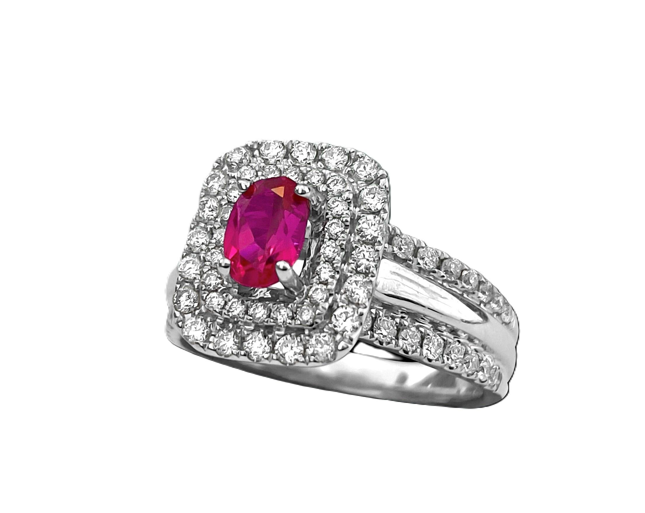 14k Weißgold. Rubin & Diamant Ring für Sie im Angebot 2