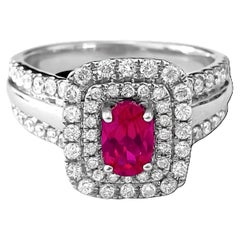 14k White Gold. Ruby & Diamond Ring For Her