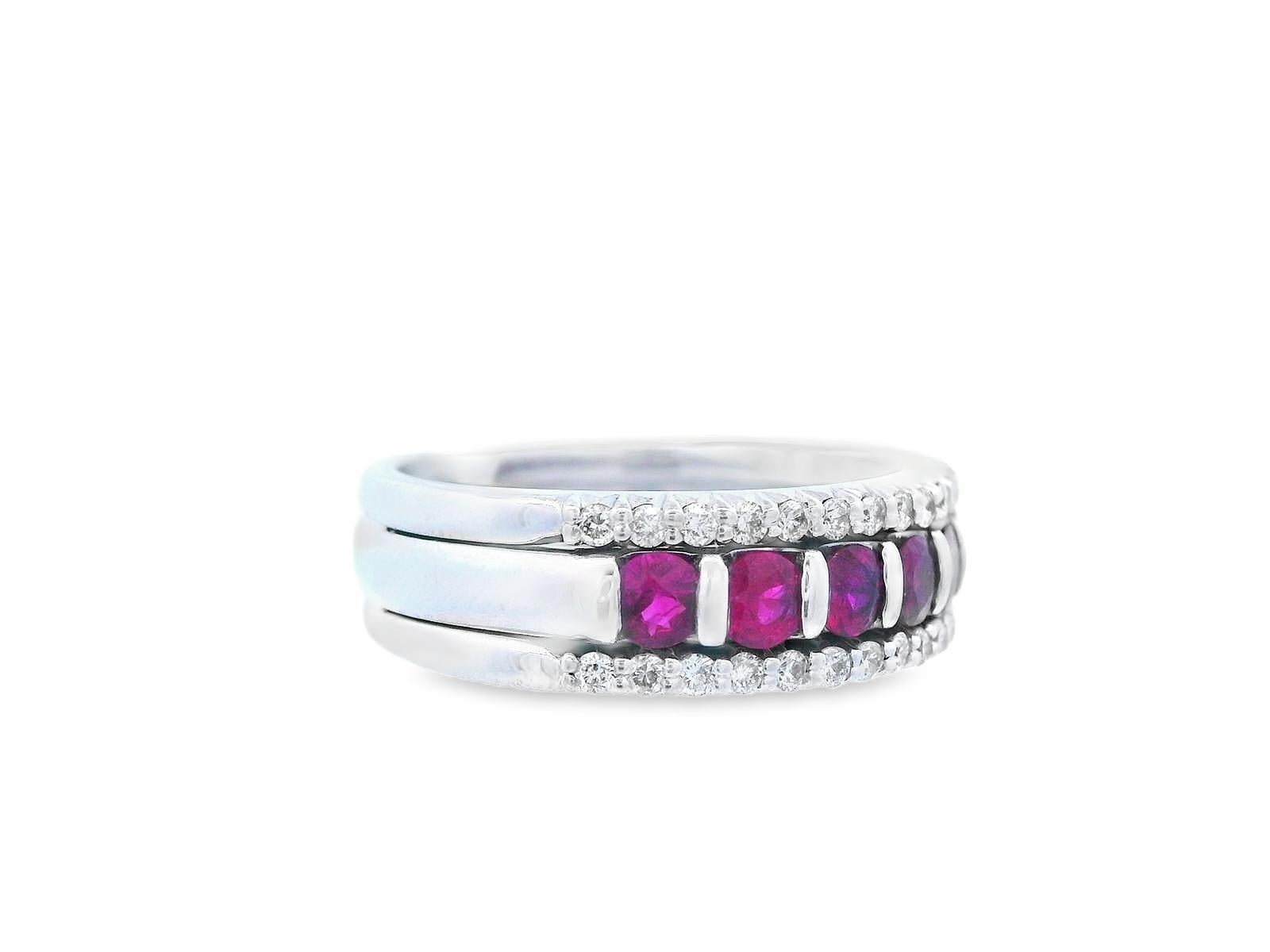14k White Gold Ruby & Diamond Stacking Band In Good Condition For Sale In Lexington, KY